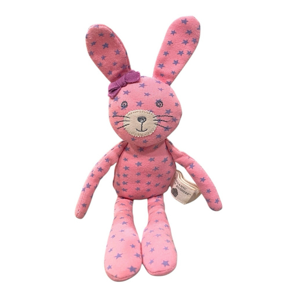 Organic Farm Buddies Bunny Rabbit Plush Lovey Pink Purple Stars Handmade 9.5"
